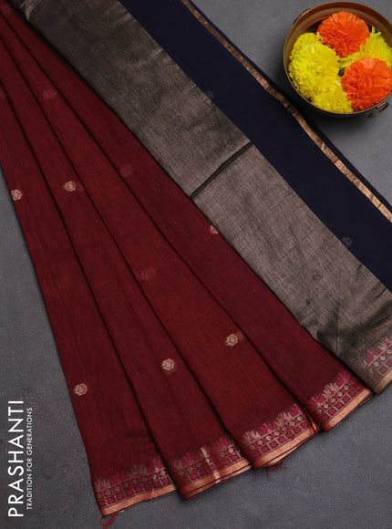 Bengal soft cotton saree maroon and navy blue with allover thread woven buttas and zari woven border