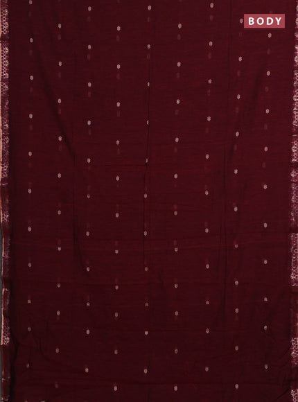 Bengal soft cotton saree maroon and navy blue with allover thread woven buttas and zari woven border