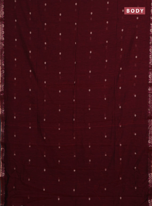 Bengal soft cotton saree maroon and navy blue with allover thread woven buttas and zari woven border