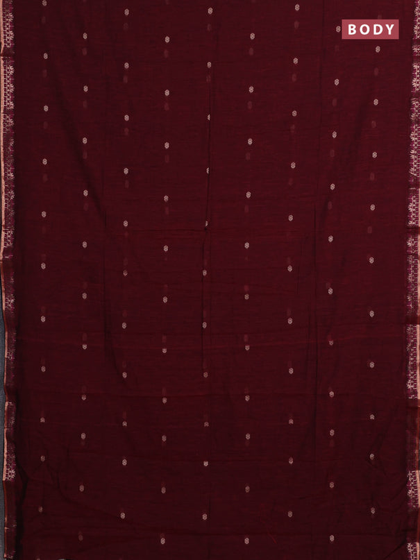 Bengal soft cotton saree maroon and navy blue with allover thread woven buttas and zari woven border