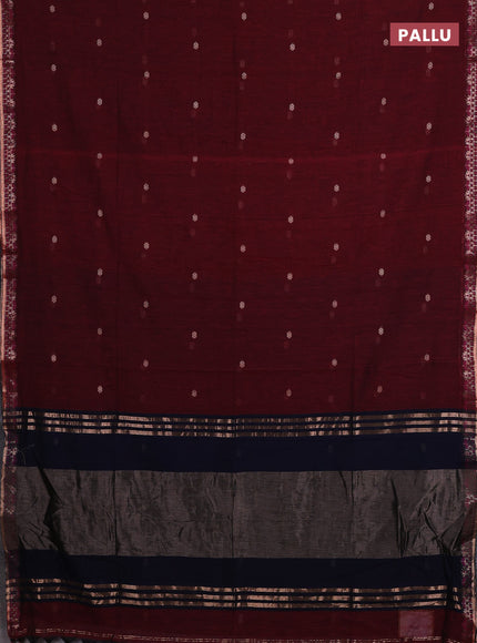 Bengal soft cotton saree maroon and navy blue with allover thread woven buttas and zari woven border