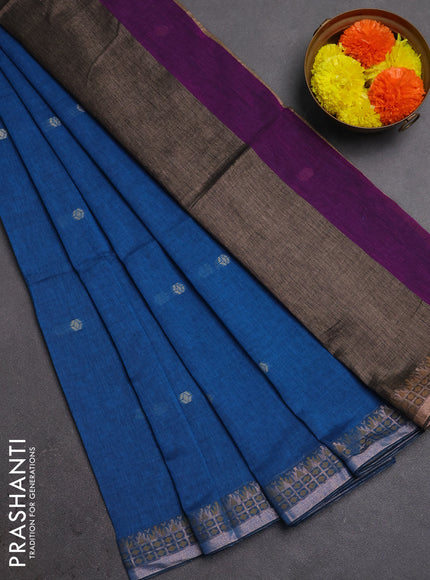 Bengal soft cotton saree cs blue and purple with allover thread woven buttas and zari woven border