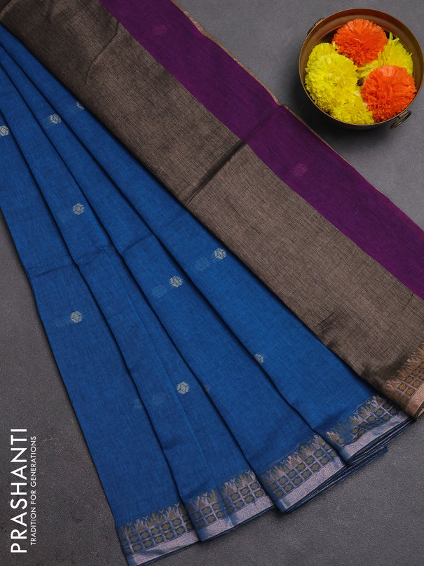 Bengal soft cotton saree cs blue and purple with allover thread woven buttas and zari woven border