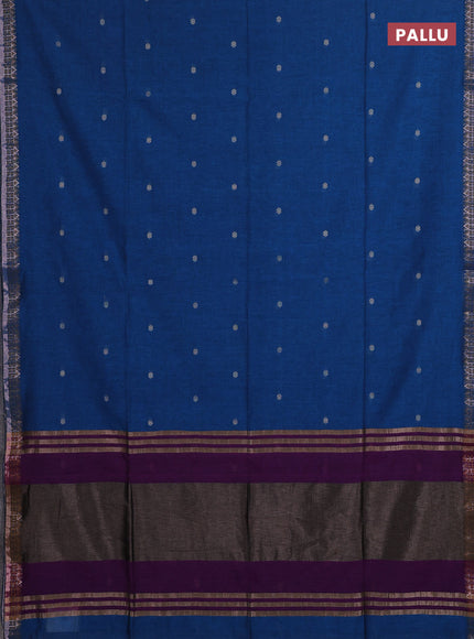 Bengal soft cotton saree cs blue and purple with allover thread woven buttas and zari woven border