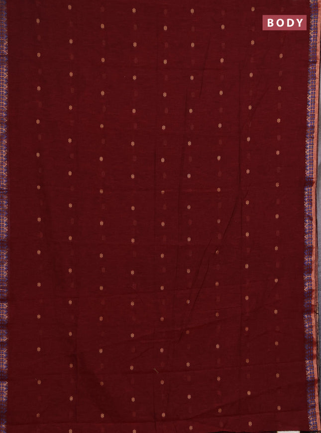 Bengal soft cotton saree maroon and navy blue with allover thread woven buttas and zari woven border