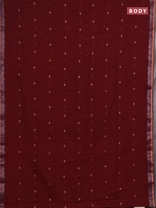 Bengal soft cotton saree maroon and navy blue with allover thread woven buttas and zari woven border