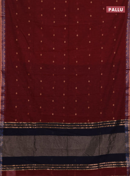 Bengal soft cotton saree maroon and navy blue with allover thread woven buttas and zari woven border