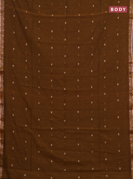 Bengal soft cotton saree dark mustard and navy blue with allover thread woven buttas and zari woven border