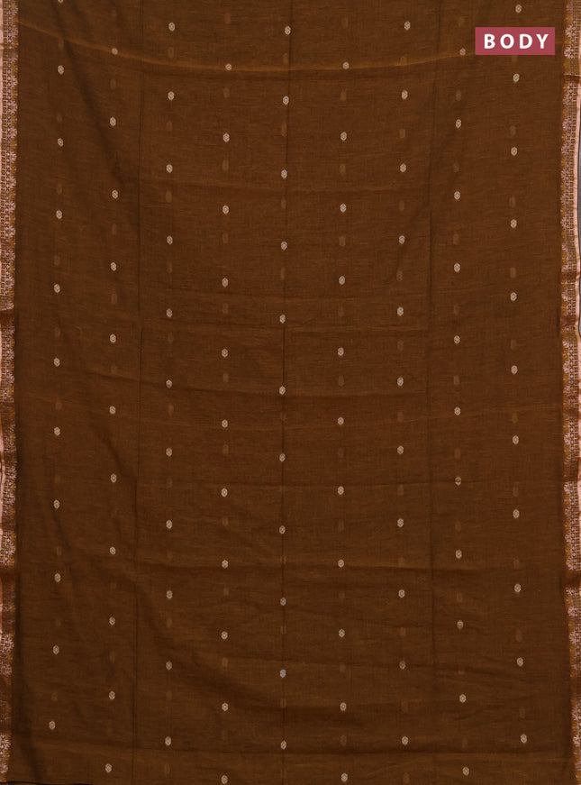 Bengal soft cotton saree dark mustard and navy blue with allover thread woven buttas and zari woven border