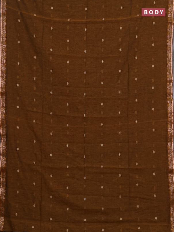Bengal soft cotton saree dark mustard and navy blue with allover thread woven buttas and zari woven border