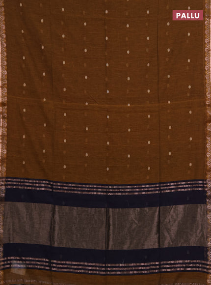 Bengal soft cotton saree dark mustard and navy blue with allover thread woven buttas and zari woven border