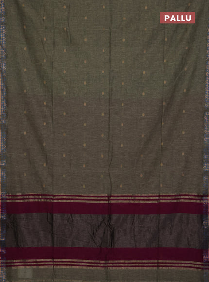 Bengal soft cotton saree chikku shade and magenta pink with allover thread woven buttas and zari woven border