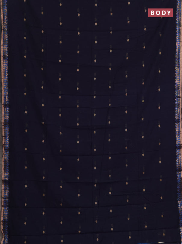 Bengal soft cotton saree navy blue and cs blue with allover thread woven buttas and zari woven border