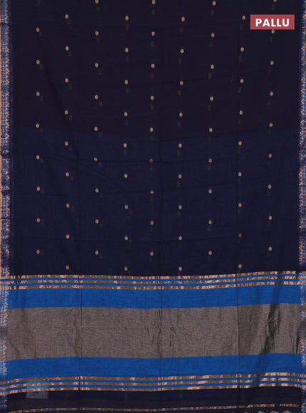 Bengal soft cotton saree navy blue and cs blue with allover thread woven buttas and zari woven border