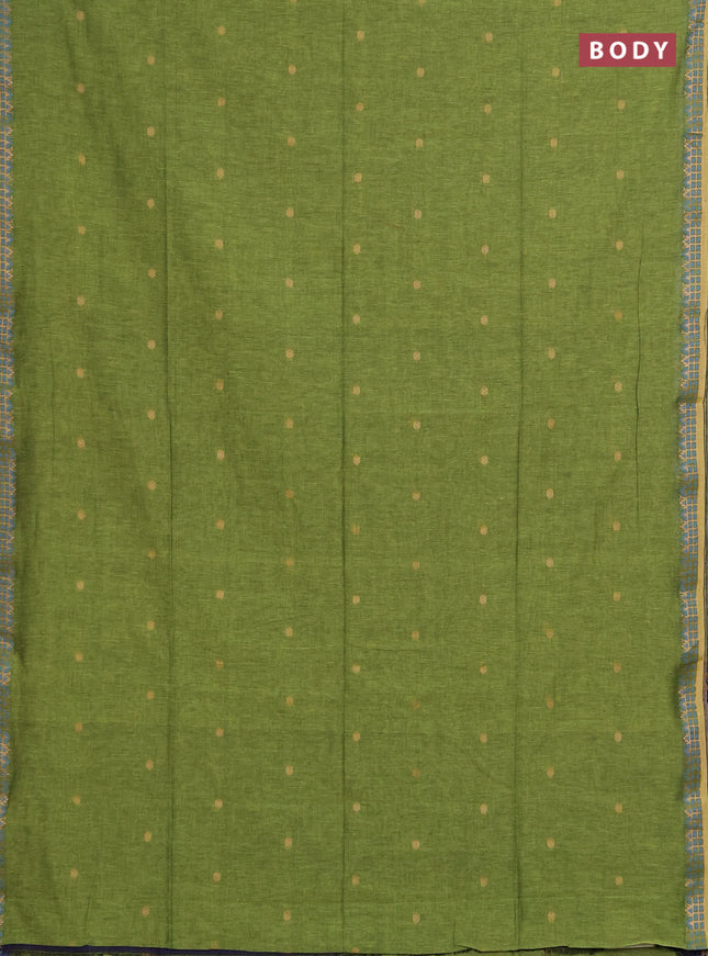 Bengal soft cotton saree light green and navy blue with allover thread woven buttas and zari woven border