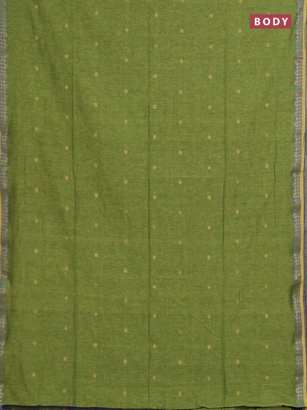 Bengal soft cotton saree light green and navy blue with allover thread woven buttas and zari woven border