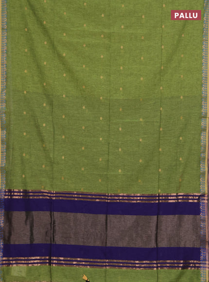 Bengal soft cotton saree light green and navy blue with allover thread woven buttas and zari woven border