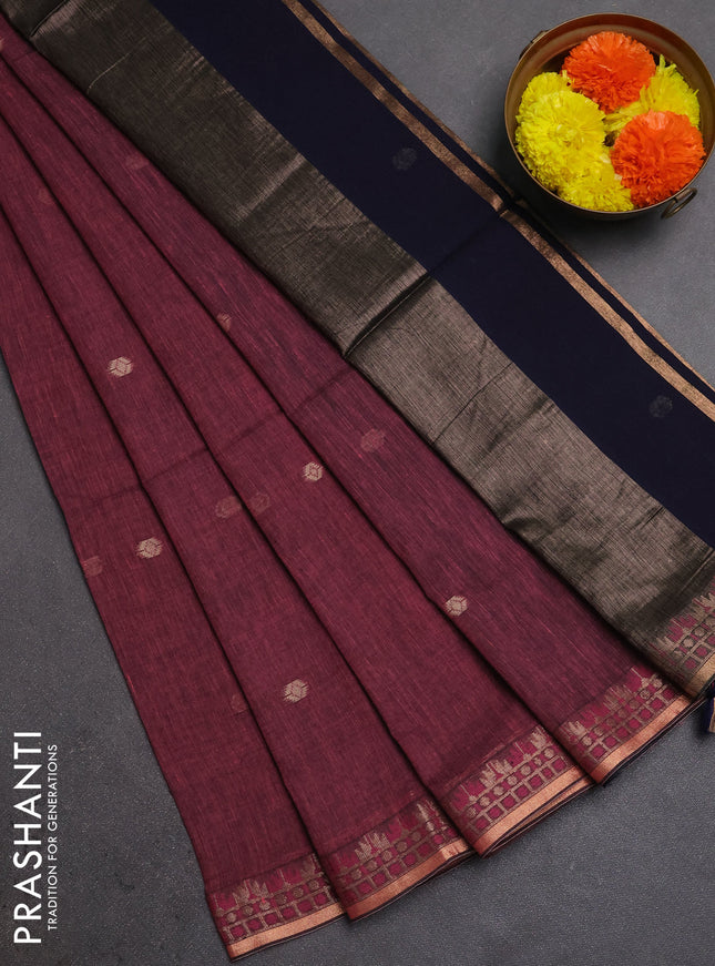 Bengal soft cotton saree pink and navy blue with allover thread woven buttas and zari woven border
