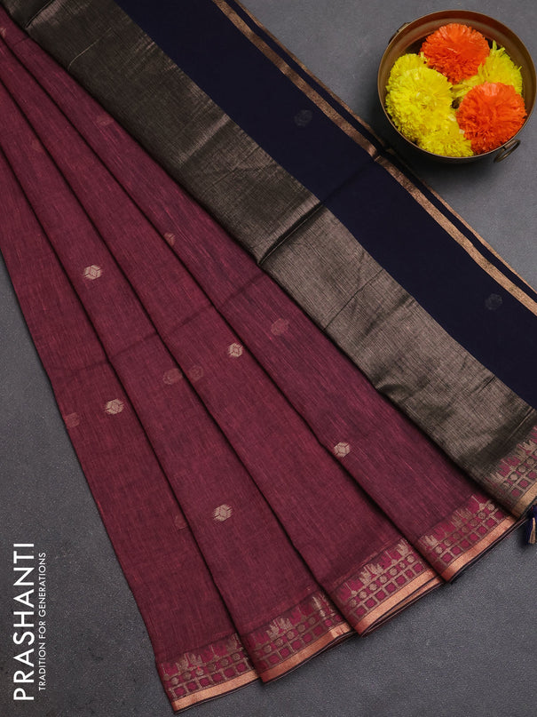 Bengal soft cotton saree pink and navy blue with allover thread woven buttas and zari woven border