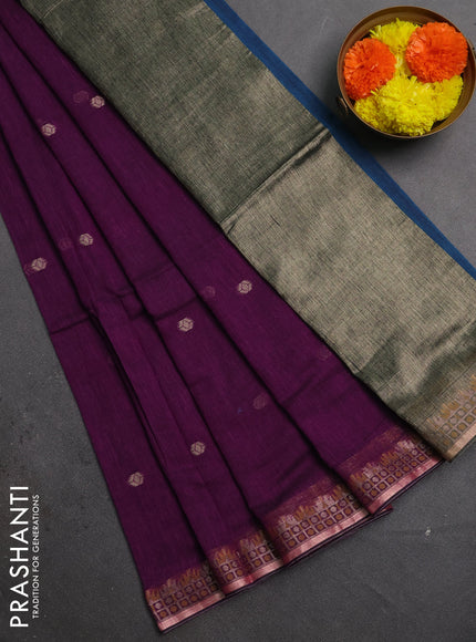 Bengal soft cotton saree purple and cs blue with allover thread woven buttas and zari woven border
