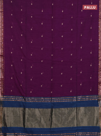 Bengal soft cotton saree purple and cs blue with allover thread woven buttas and zari woven border