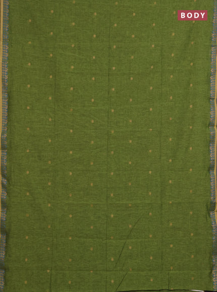Bengal soft cotton saree lime green and purple with allover thread woven buttas and zari woven border