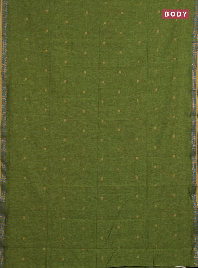 Bengal soft cotton saree lime green and purple with allover thread woven buttas and zari woven border