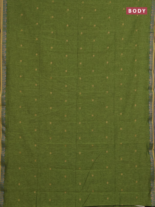 Bengal soft cotton saree lime green and purple with allover thread woven buttas and zari woven border