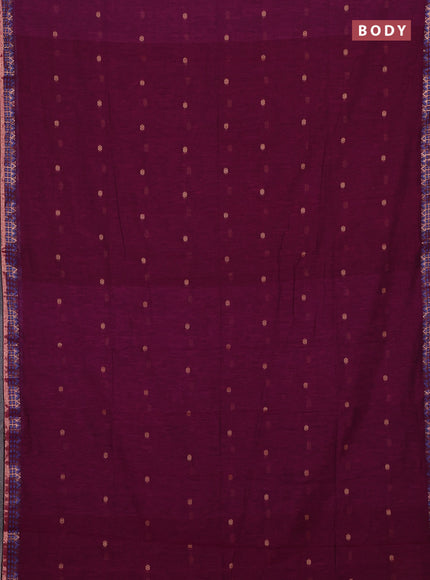 Bengal soft cotton saree magenta pink and bottle green with allover thread woven buttas and zari woven border