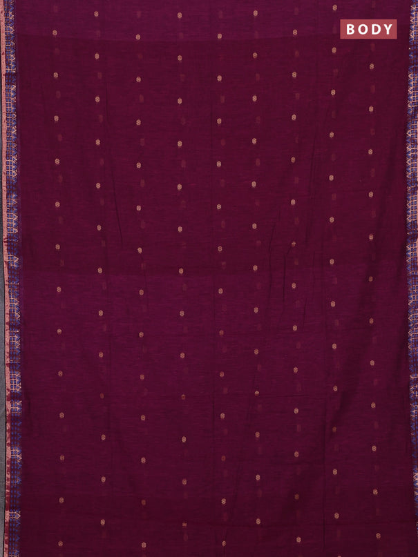 Bengal soft cotton saree magenta pink and bottle green with allover thread woven buttas and zari woven border