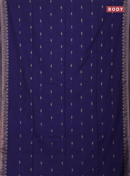 Bengal soft cotton saree blue and pink with allover thread woven buttas and temple design zari woven border