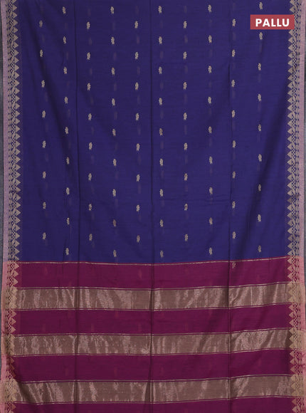 Bengal soft cotton saree blue and pink with allover thread woven buttas and temple design zari woven border