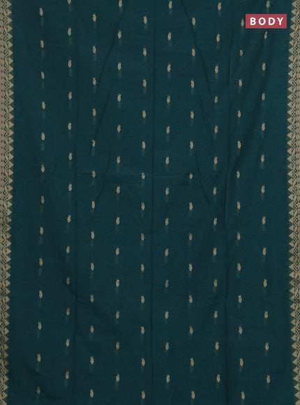 Bengal soft cotton saree bottle green and pink with allover thread woven buttas and temple design zari woven border