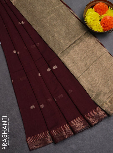 Bengal soft cotton saree deep maroon with allover thread woven buttas and zari woven butta border