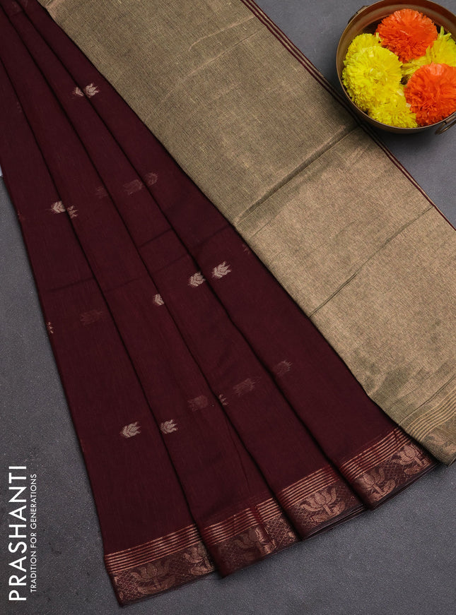 Bengal soft cotton saree deep maroon with allover thread woven buttas and zari woven butta border