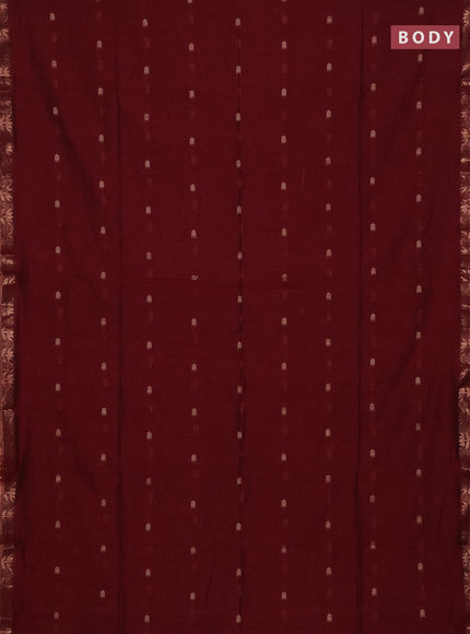 Bengal soft cotton saree maroon with allover thread woven buttas and zari woven border