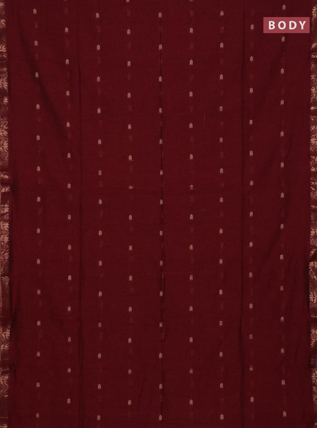 Bengal soft cotton saree maroon with allover thread woven buttas and zari woven border