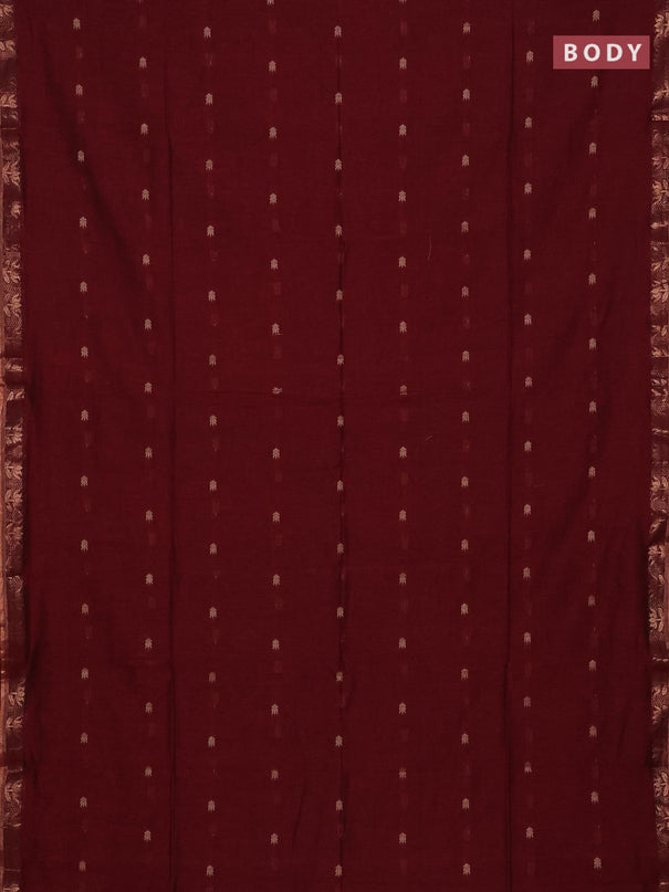 Bengal soft cotton saree maroon with allover thread woven buttas and zari woven border