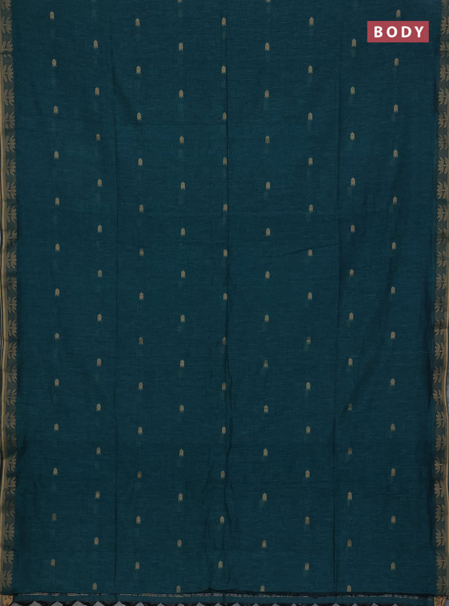 Bengal soft cotton saree peacock green with allover thread woven buttas and thread woven butta border