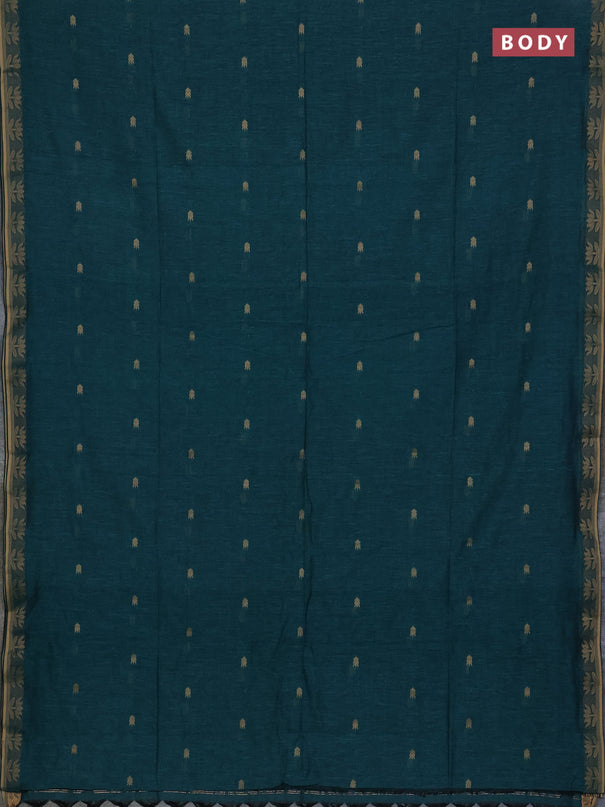 Bengal soft cotton saree peacock green with allover thread woven buttas and thread woven butta border