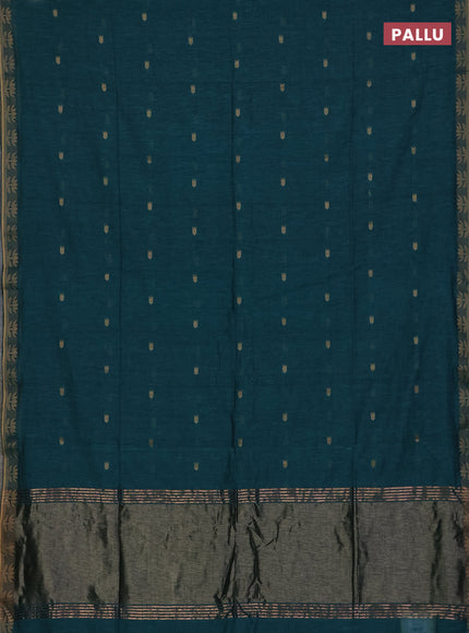 Bengal soft cotton saree peacock green with allover thread woven buttas and thread woven butta border