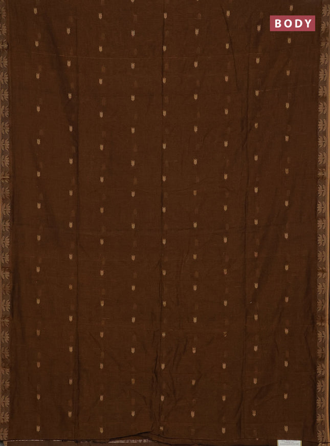 Bengal soft cotton saree dark mustard with allover thread woven buttas and thread woven butta border