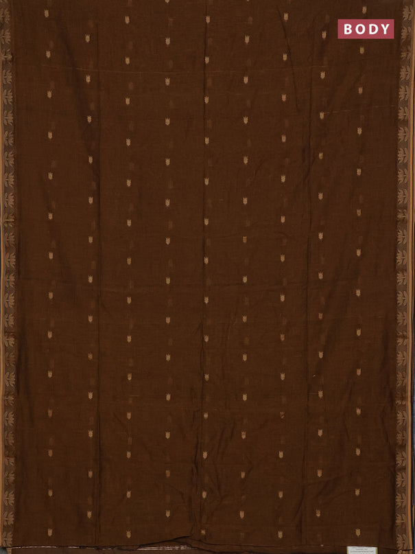 Bengal soft cotton saree dark mustard with allover thread woven buttas and thread woven butta border