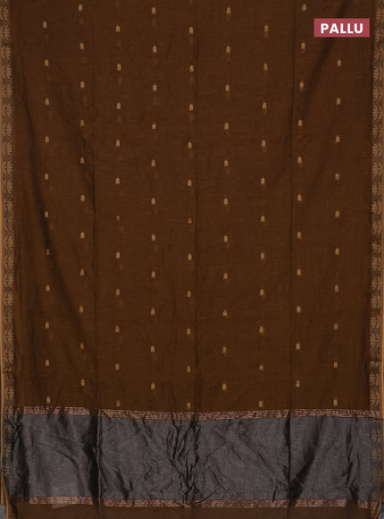 Bengal soft cotton saree dark mustard with allover thread woven buttas and thread woven butta border
