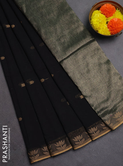Bengal soft cotton saree black with allover thread woven buttas and thread woven butta border