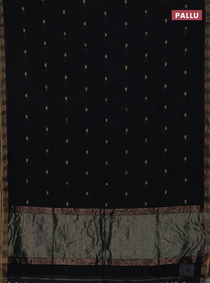 Bengal soft cotton saree black with allover thread woven buttas and thread woven butta border