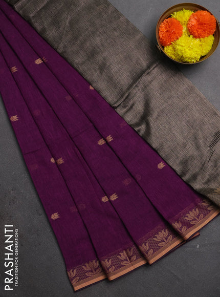Bengal soft cotton saree purple with allover thread woven buttas and thread woven butta border