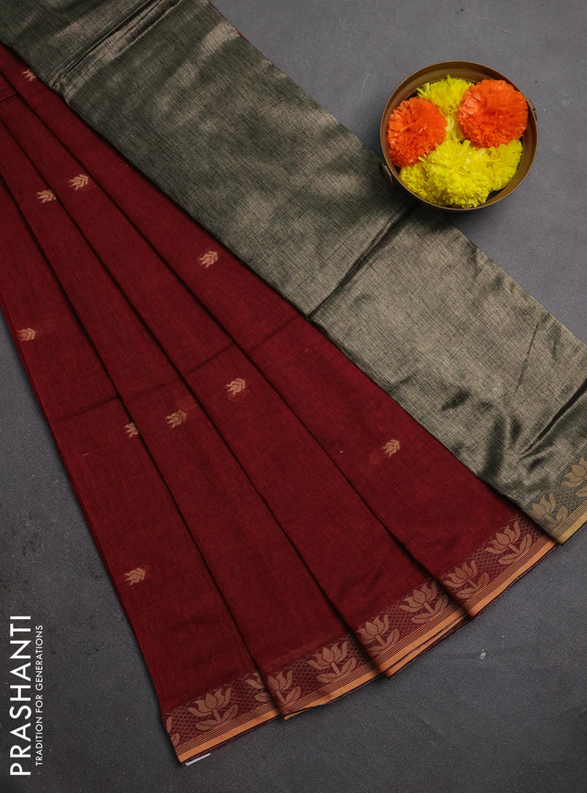 Bengal soft cotton saree deep maroon with allover thread woven buttas and thread woven butta border