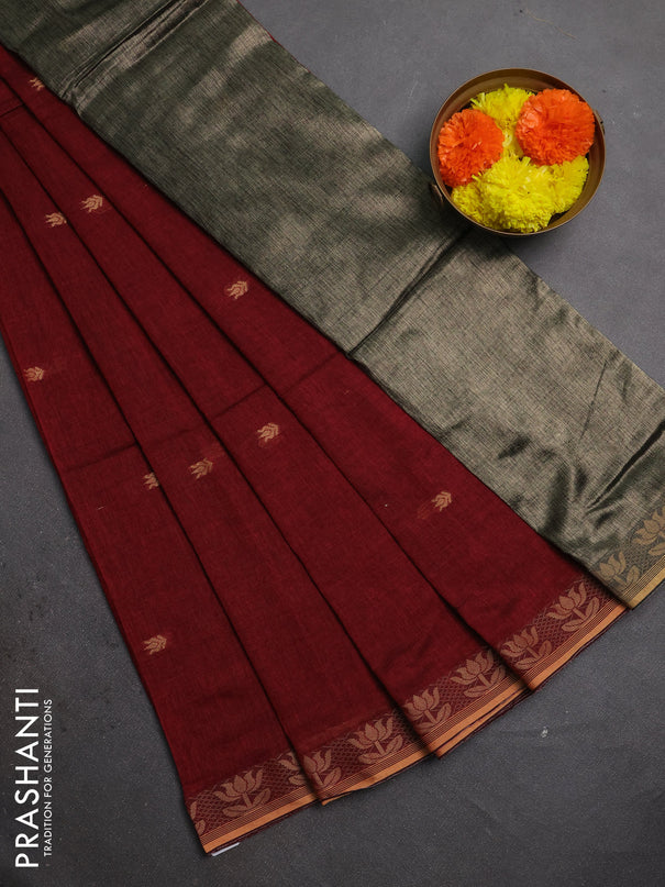 Bengal soft cotton saree deep maroon with allover thread woven buttas and thread woven butta border
