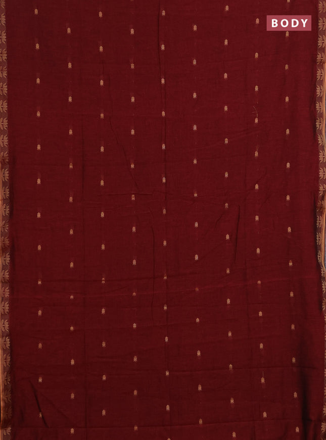 Bengal soft cotton saree deep maroon with allover thread woven buttas and thread woven butta border